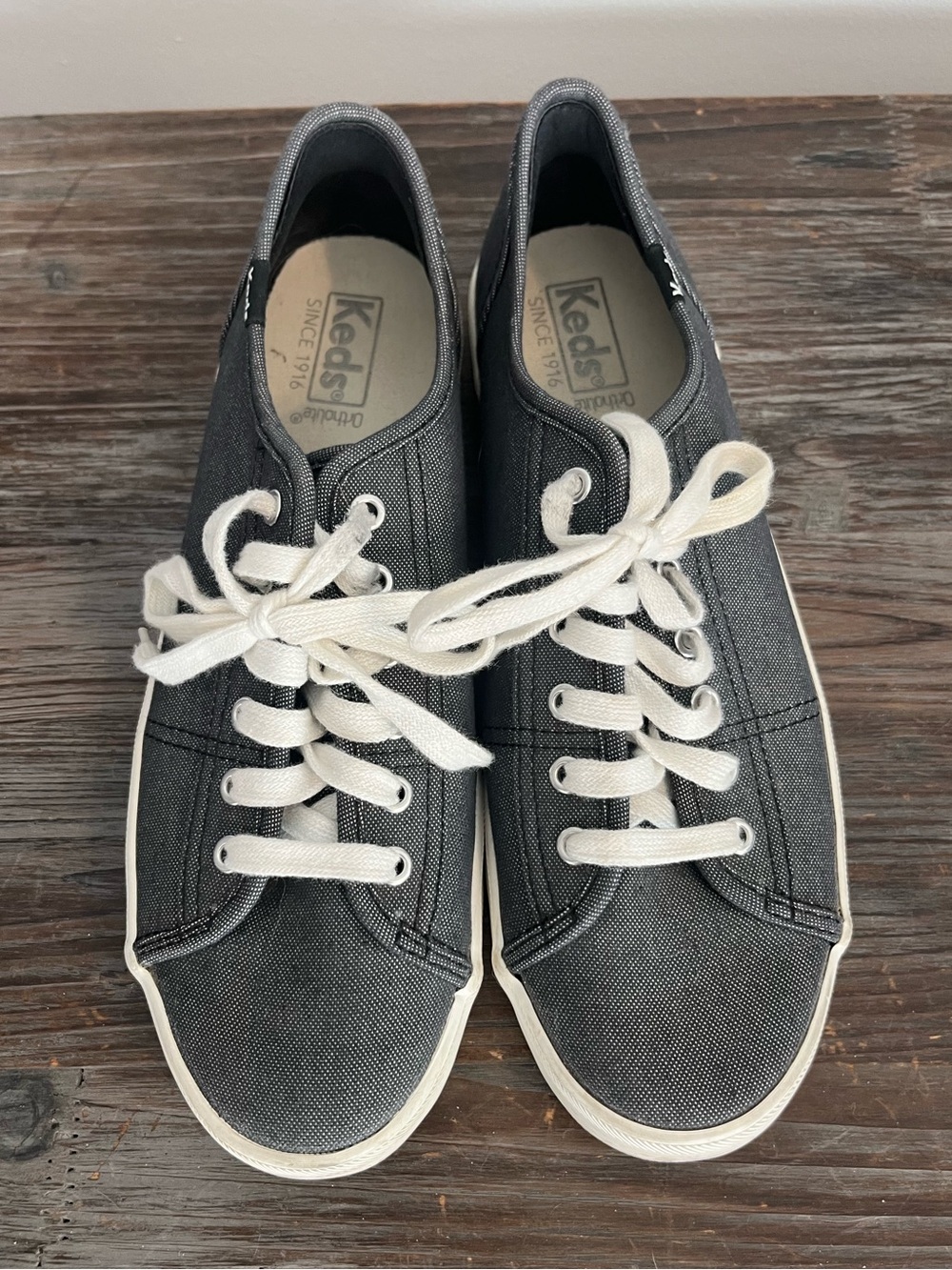 Keds Women’s Canvas Sneakers in Charcoal Gray Denim with White Laces